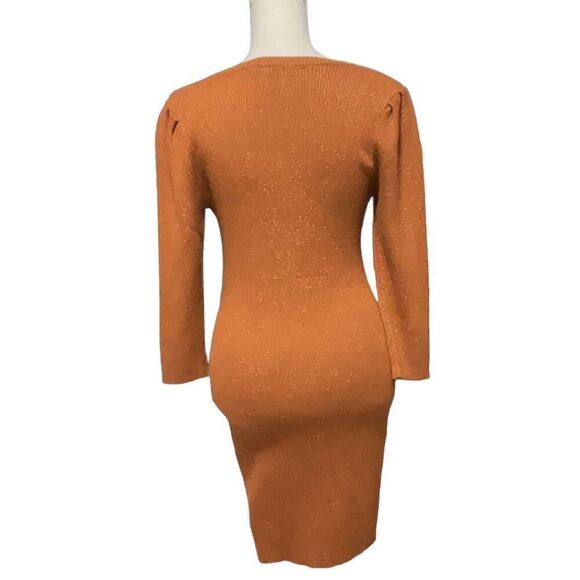 Miami Metallic Burnt Orange Bodycon Long Sleeve Dress Round Neck Size Large - Picture 4 of 7